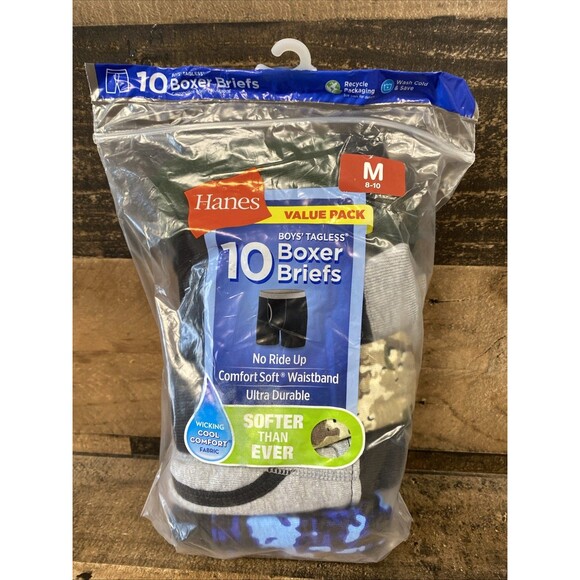 Hanes Other - Hanes Boy's Comfort Flex Boxer Briefs 10 Pack Size M 8-10 New Open Package